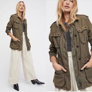 New free people green military canvas jacket oversized size small